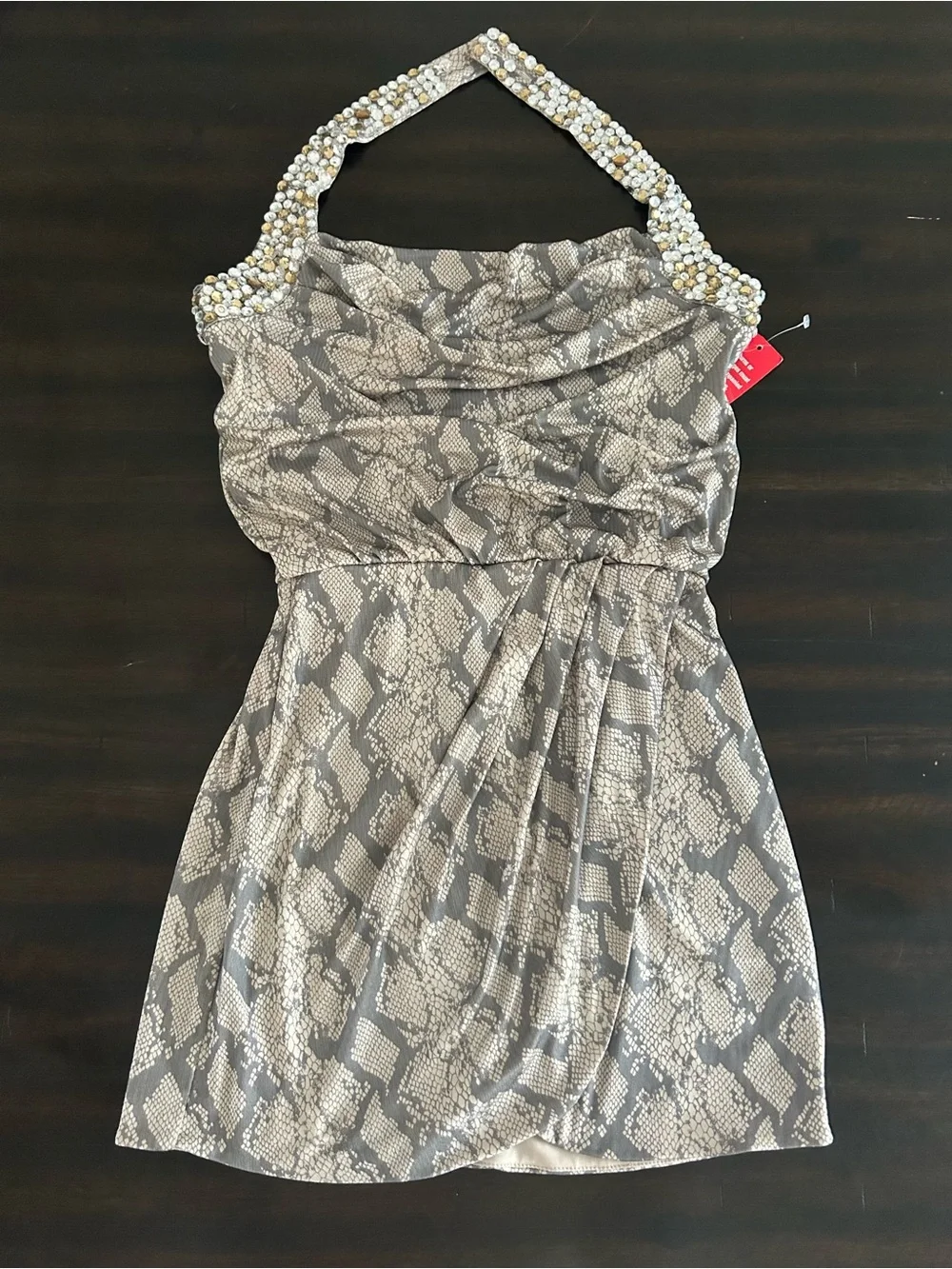 Girls' Beaded Halter Dress in Taupe Snake Printe Size S by speechless